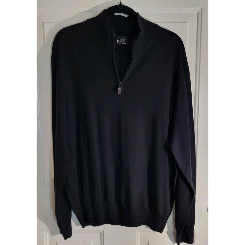 Jos. A. Bank Signature Merino Wool Men's L Black 1/4‑Zip Sweater